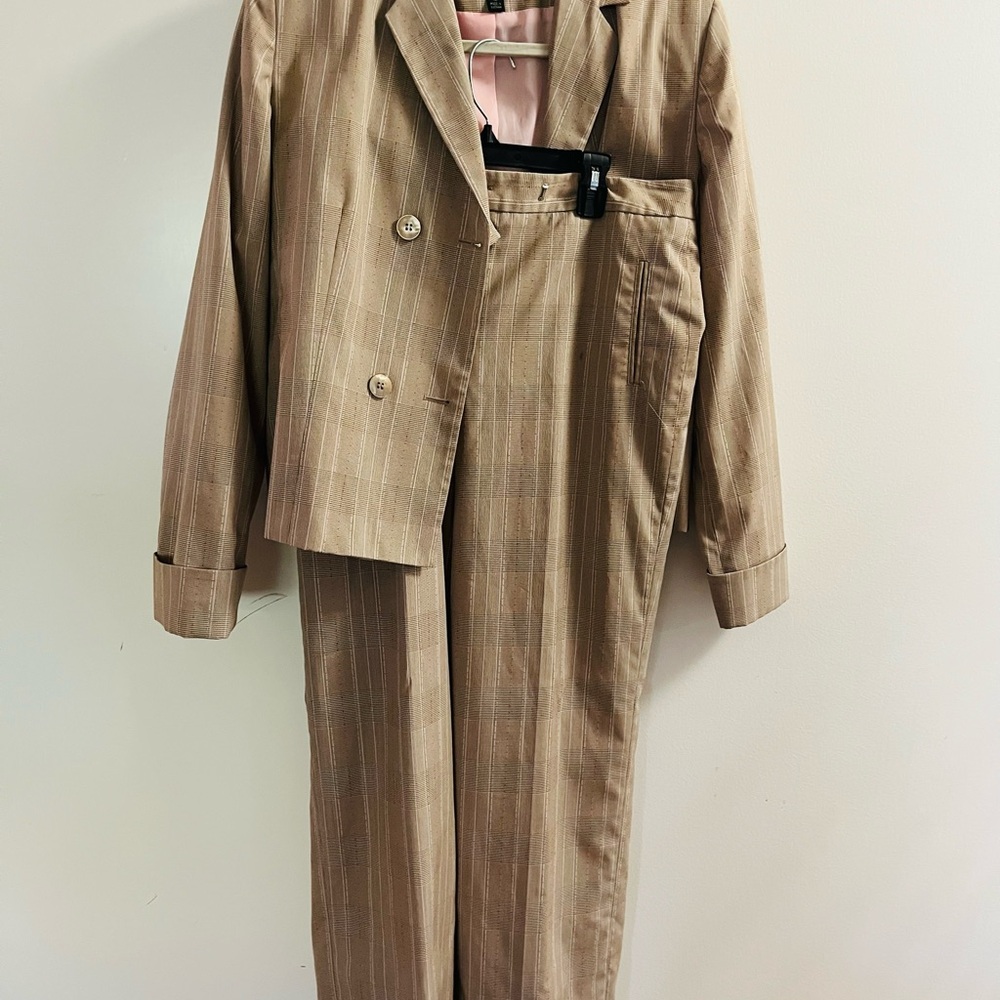 Elegant Beige Checkered Suit Set